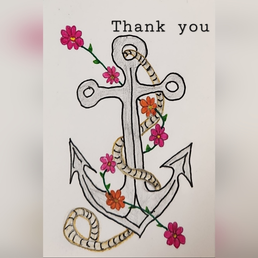 Handmade Nautical Floral, Rope, Anchor Business Thank You Card 50 Count